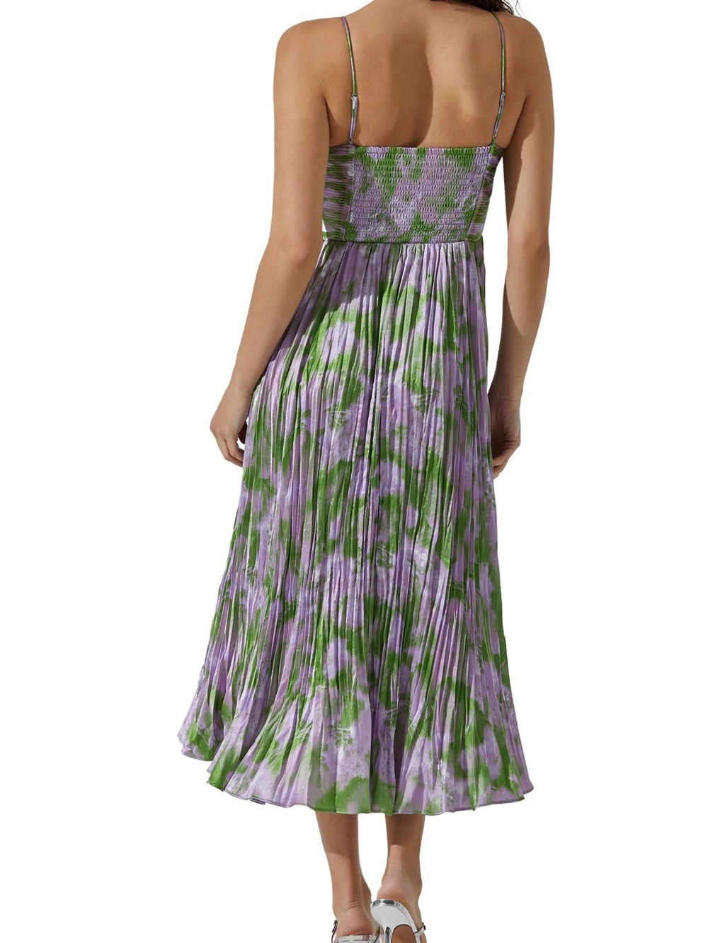 Astr Purple and Green Pleated Midi Dress - Picture 2 of 6